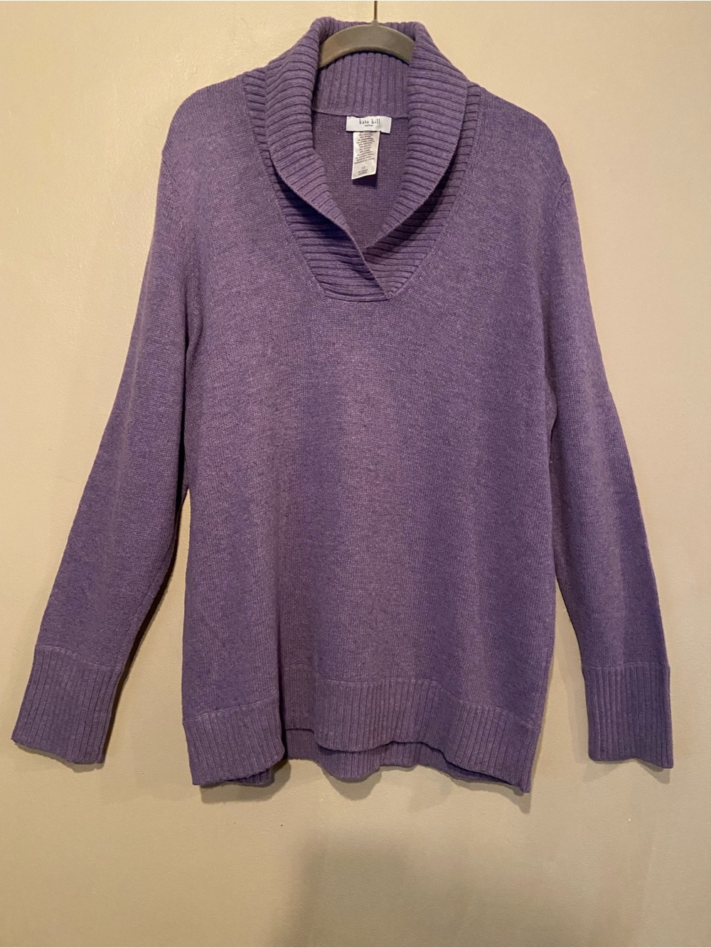 Kate Hill Lavender Cowl Neck Sweater Cashmere Wool Blend Long Sleeve